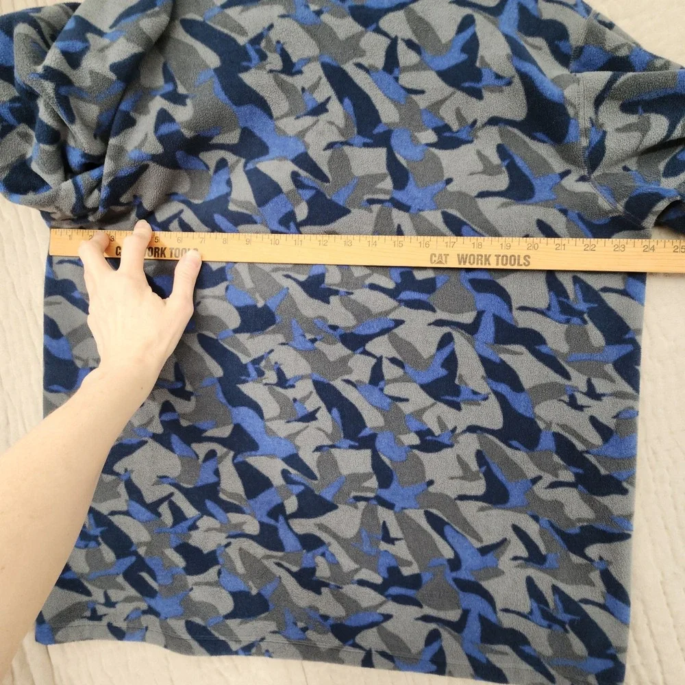 Eddie Bauer First Ascent 1/4 Zip Fleece XL Mens Blue Goose Bird Camo Pullover